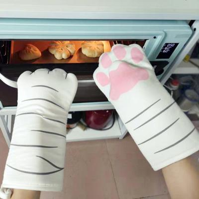 Милые кошачьи лапы, рукавицы для духовки, кошачьи когти, перчатки для выпечки, против ожогов, микроволновая печь, термостойкая изоляция, нескользящие перчатки с кошачьими лапами