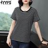 Женские модные повседневные летние весенние блузки и рубашки с круглым вырезом и короткими рукавами с полосатым принтом