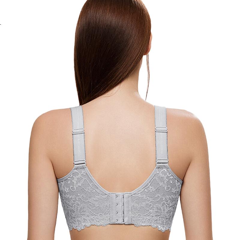 FINSEECH Wireless Lace Breathable Large Bust Minimizing Bra Moonlight Gray 85B
