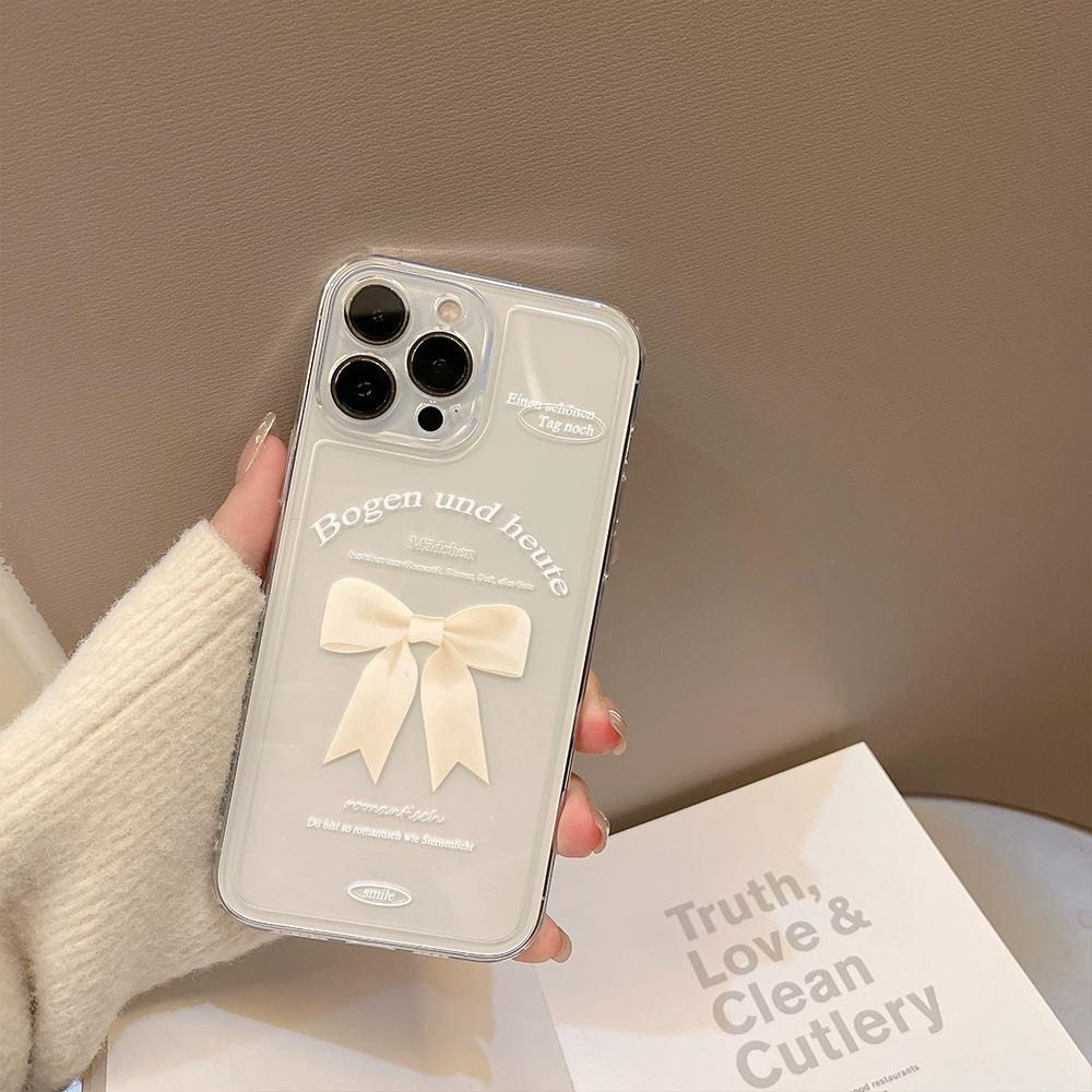 Простой Белый Бант Чехол для Телефона для IPhone 17 Pro Max, 16см, Мягкий Чехол для Apple IPhone 15, 14см, Полное Покрытие, Высокое Разрешение, Прозрачный