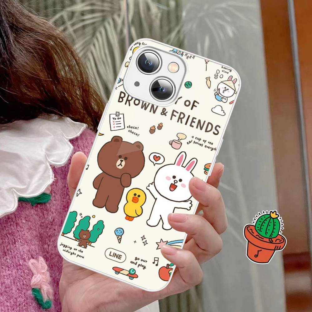 B-BrownS Bear C-ConyS Phone Case Tempered Glass For iphone 14 13 12 11 Pro Mini XS MAX 14Plus X XS XR Fundas