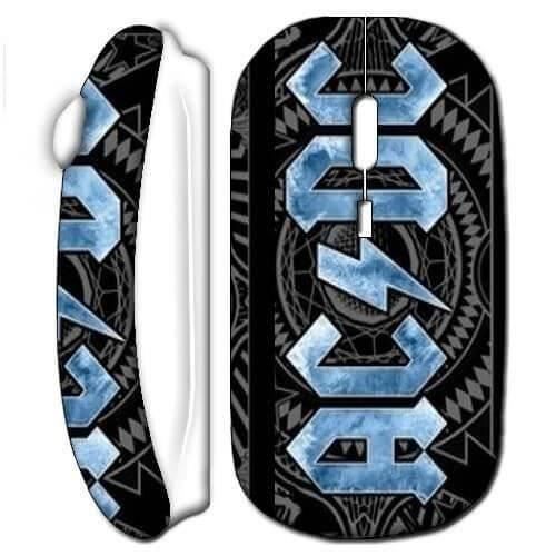 Wireless Mouse - ACDC - Blue Logo - Compatible Mac and PC - USB Wifi Dongle Included - White