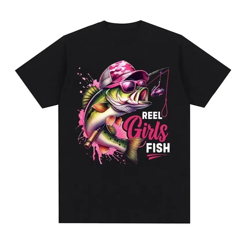 Fishing Bass Reel Girls Fish Graphic T-shirt