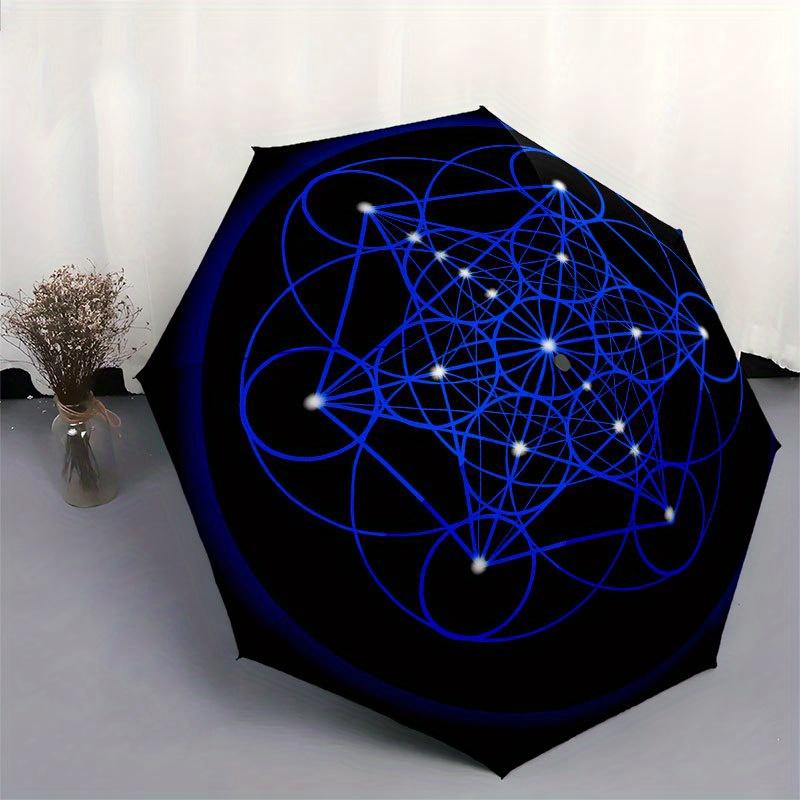 Sacred Geometry Mandala: Blue Spiritual Art Print Umbrella, Cute Umbrella with Cute Design, Portable 3-Fold Compact Umbrella for Men & Women, Valentin