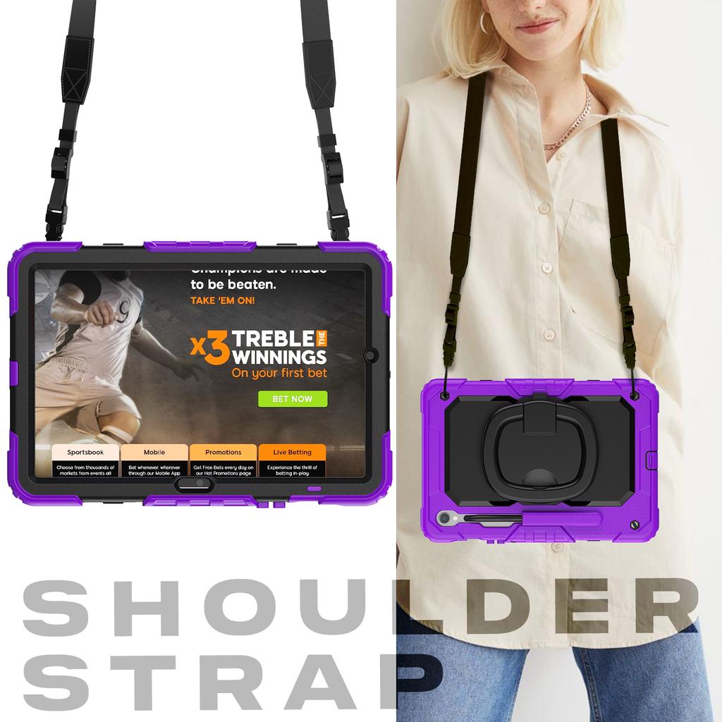Stand Armor Case Universal For Galaxy Tab S8 S7 11" SM-X700 706 SM-T870 T875 T876 With Rotating Handle Grip Cover Shoulder Strap