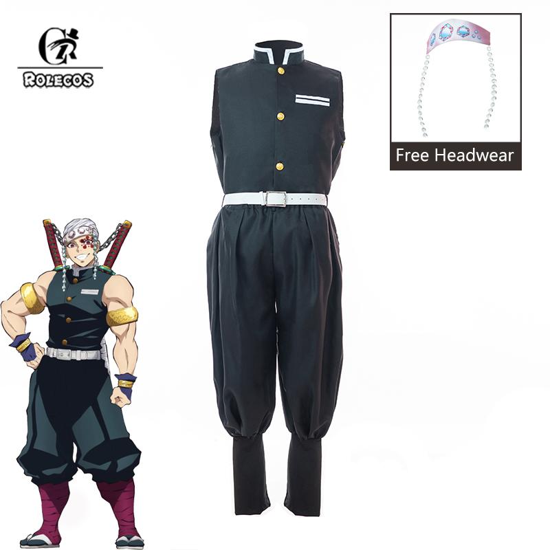 Аниме Клинок, рассекающий демонов Костюм для косплея Узуй Тенген Костюм для косплея Черный Мужской Кимоно Костюм на Хэллоуин