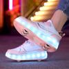 Детские светящиеся спортивные туфли, резиновые туфли, твердые волшебные патчи, зарядные двухрядные четырехколесные скользящие туфли