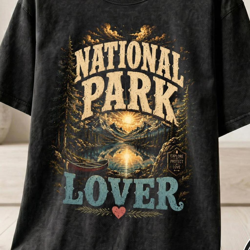National Park Lover T-Shirt and kids tshirt, Camping Adventure Tee, Vintage Traveler Gift, Mountain Lake Graphic Shirt and kids tshirt