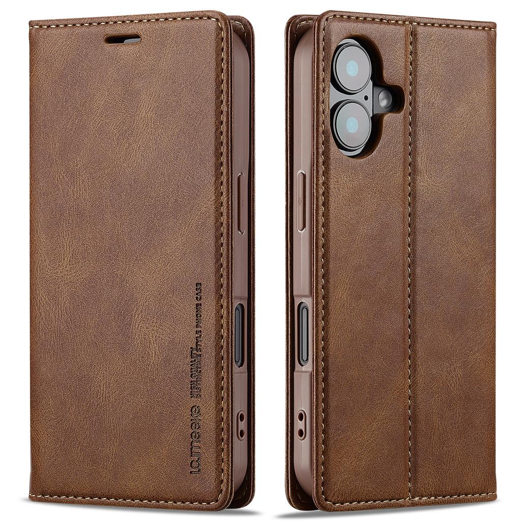 LC.IMEEKE For iPhone 16 Leather Case RFID Blocking Card Slots Phone Cover