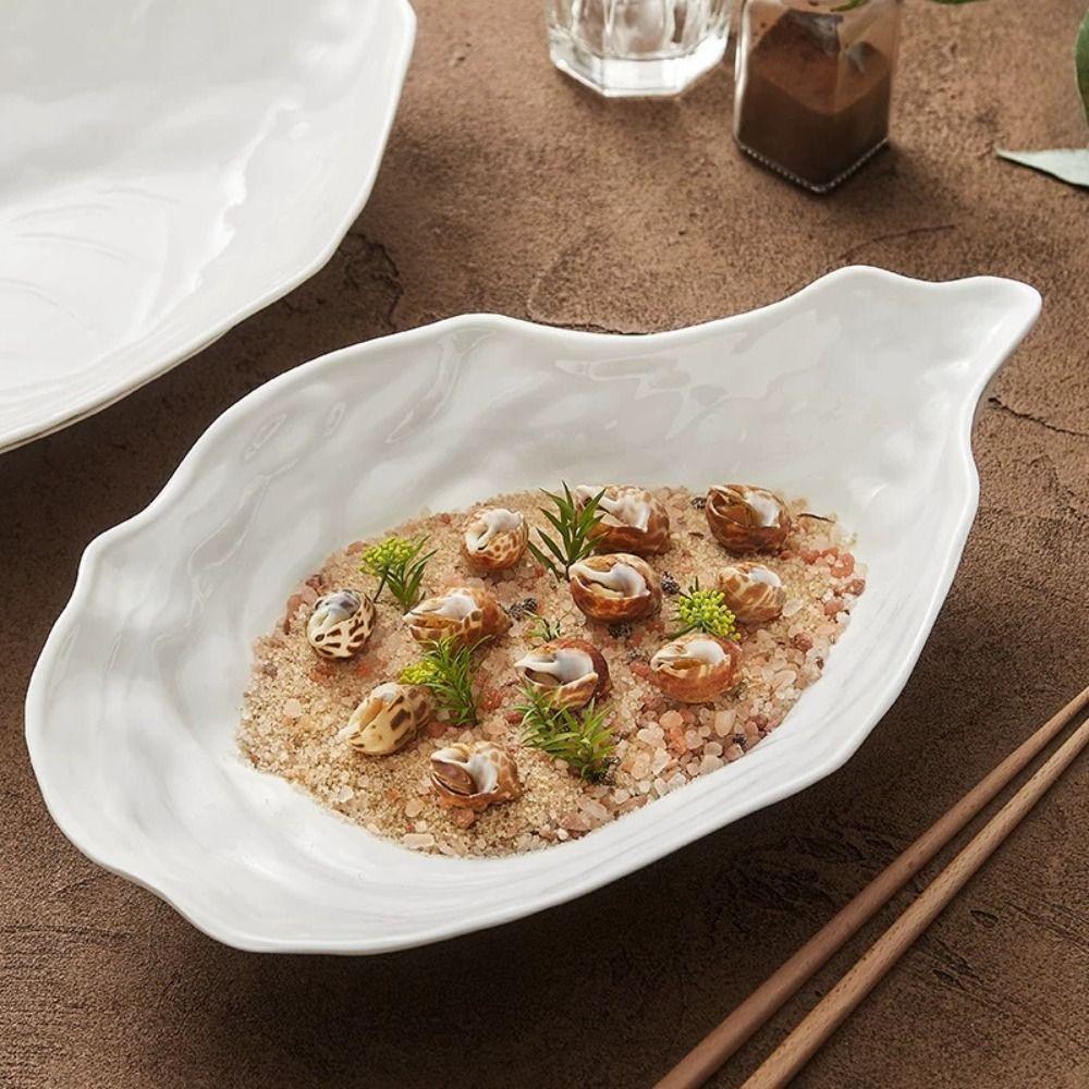 Ceramic Sashimi Plate Oyster Shell Shape Dessert Tray Kitchen Organizer Salad Plate  Home