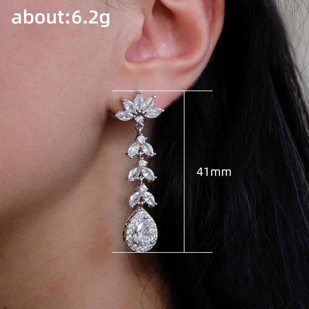 Women's Long Fringed Zircon Earrings Water Drop Geometric Pear-shaped Earrings Fashionable Earrings