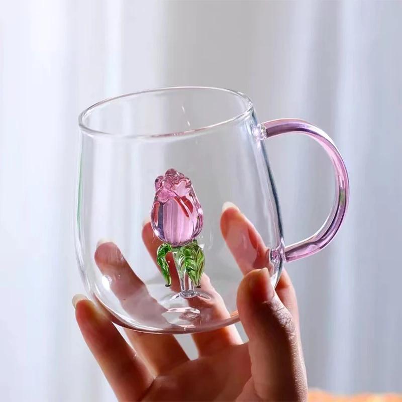 3D креативные стеклянные чашки прозрачные кружки с ручкой кофейная чашка симпатичные бутылки для воды термостойкие молочные купе лучшие праздничные подарки