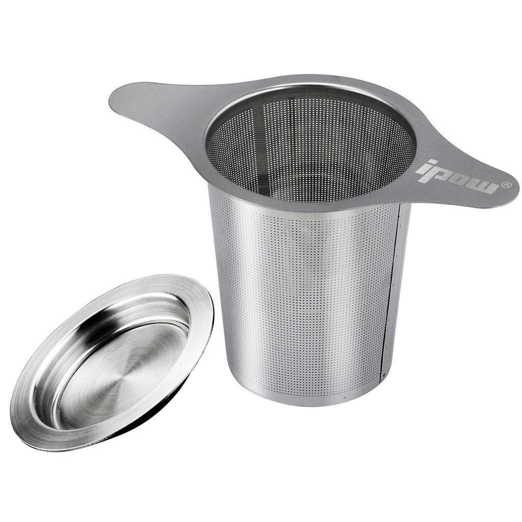 Ipow Tea Strainer, Stainless Steel, Deep Tea Strainer for Mugs, Cups, and Pots, with Dual Handles and Lid