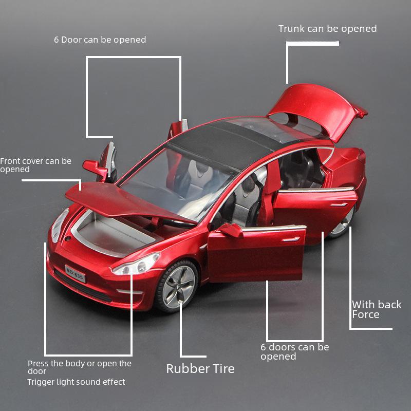 1:32 Tesla Model 3 Alloy Toy Car with Light & Sound Effects, Pull-Back Action.