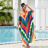 Kaftan Tunic Beach Maxi Dress Rainbow Print Vneck Bikini Bathing Suit Cover Ups Caftans for Women Long Beach Outfit Q1435