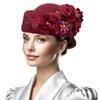 1PC Felt Vintage Beret Caps With Flower Stewardess Hat Airline Turban Hat Party Beanie Cap Soft Church Women