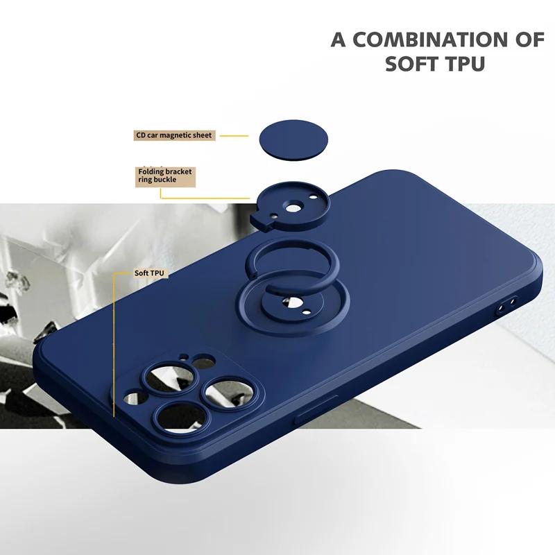 Магнитный мягкий силиконовый чехол для телефона Для iPhone 15 13 14 11 12 Pro Max XS XR 8 7 15 Plus SE Полный с кольцом-держателем подставкой Чехол