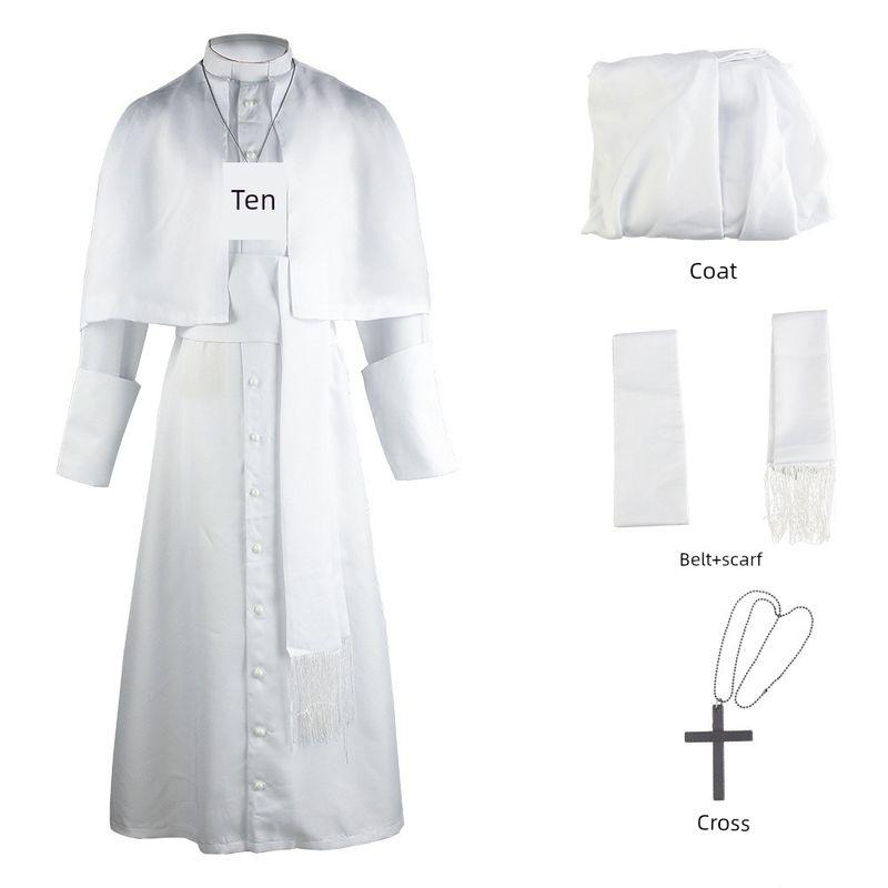 In-Stock Medieval Solid Color Priest Cosplay Costume Halloween Priest Cosplay Role-Playing Outfit