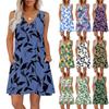 Women's Summer Dresses Loose Fit Printed V Neck Sleeveless Sundresses Beach Hawaiian Dress With Pockets