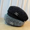 Блестящий и Яркий Нишевый Берет для Женщин Корейская Версия Универсальный Модный Повседневный Высококлассный Темпераментный Берет Художника с Пайетками