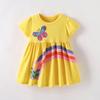 2025 весна осень чистый хлопок бабочка вышивка платье принцессы для девочки короткий рукав свободная юбка милые желтые платья для девочек детская одежда