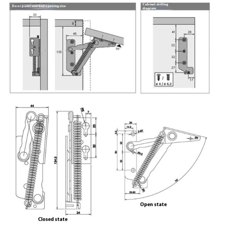 2 шт. Пружинные петли 80 градусов Подъемный механизм для дверцы шкафа Поддержка откидной крышки Кухонные аксессуары для шкафа