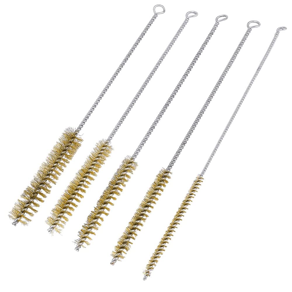 Brass Tube Cleaning Brush Tornado Brass Wire Brush Hand Tool for Cleaning and Cylinder Bore 5-Piece Set, Brush, Set, Pipe, Tube, (Brass)