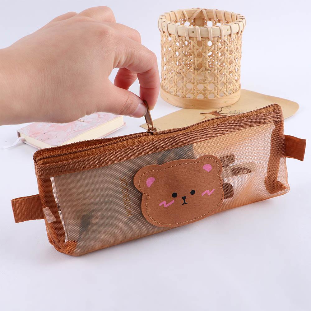 Stationery School Supplies Pen Bag Bear Pencil Bags Mesh Pencil Case Storage Bags Kawaii Pencil Bag