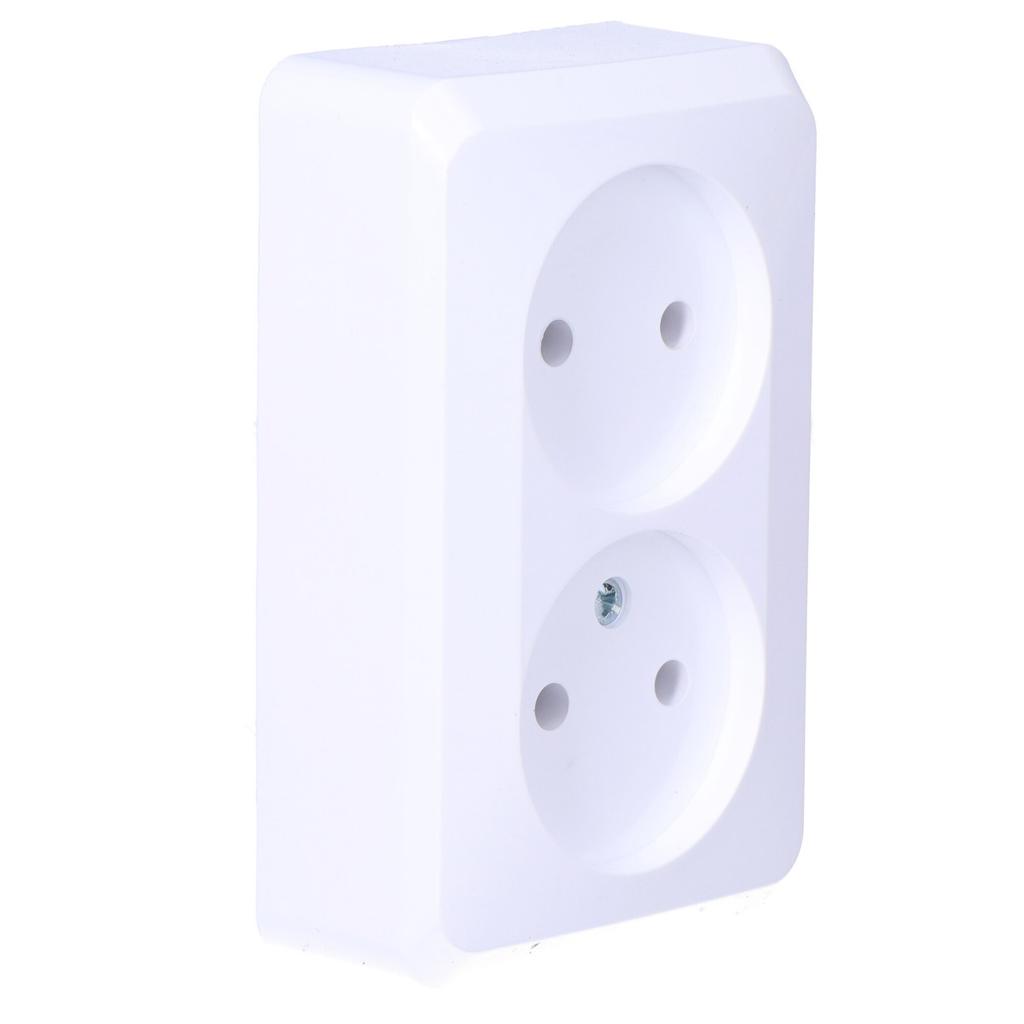 Surface-mounted double socket without grounding, white PRIMA