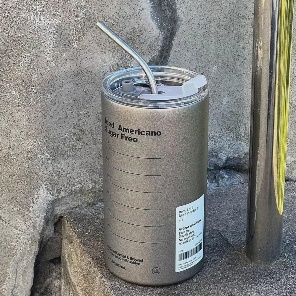 Niche Stainless Steel Travel Coffee Cup with Straw - Fashionable and Practical for Office Use