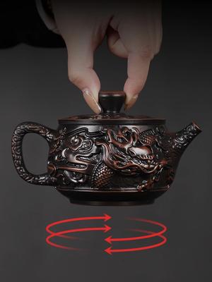 Чайник материал фиолетовая глина большая емкость ручная резьба ретро рельеф настольное украшение бытовой китайский подарок вращающийся чайник