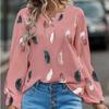 Fashion Woman Blouse Shirts For Women Stylish Top Long Sleeve Feather Pattern Female Tops Elegant Chiffon Woman Clothes