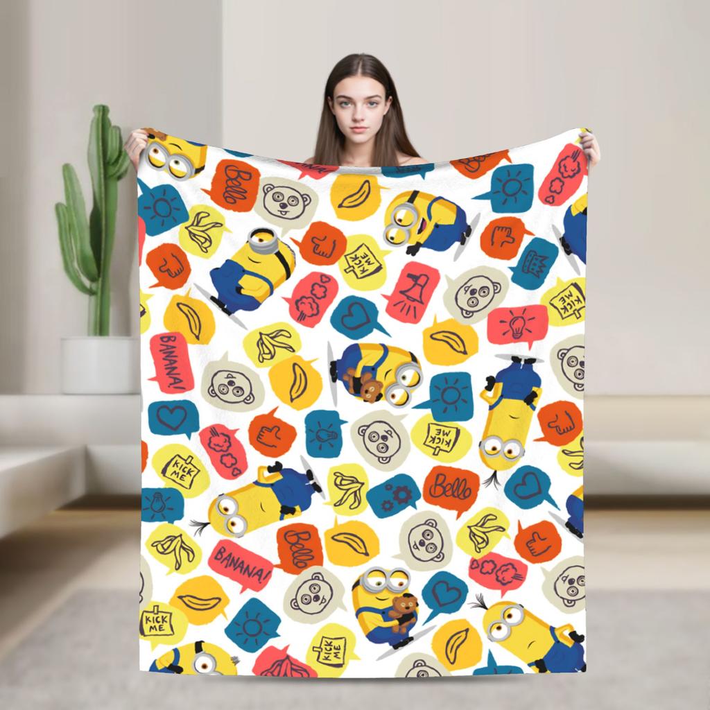 M-Minions Cartoon Christmas Flannel Blanket Warm Throw Blanket for Outdoor Travel Comfortable Bedspread Sofa Bed Cover