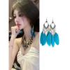 Юньнань Древний город Серьги с кисточками из синих перьев Фотосессия в путешествии с украшением Средневековое ожерелье с павлином и стразами