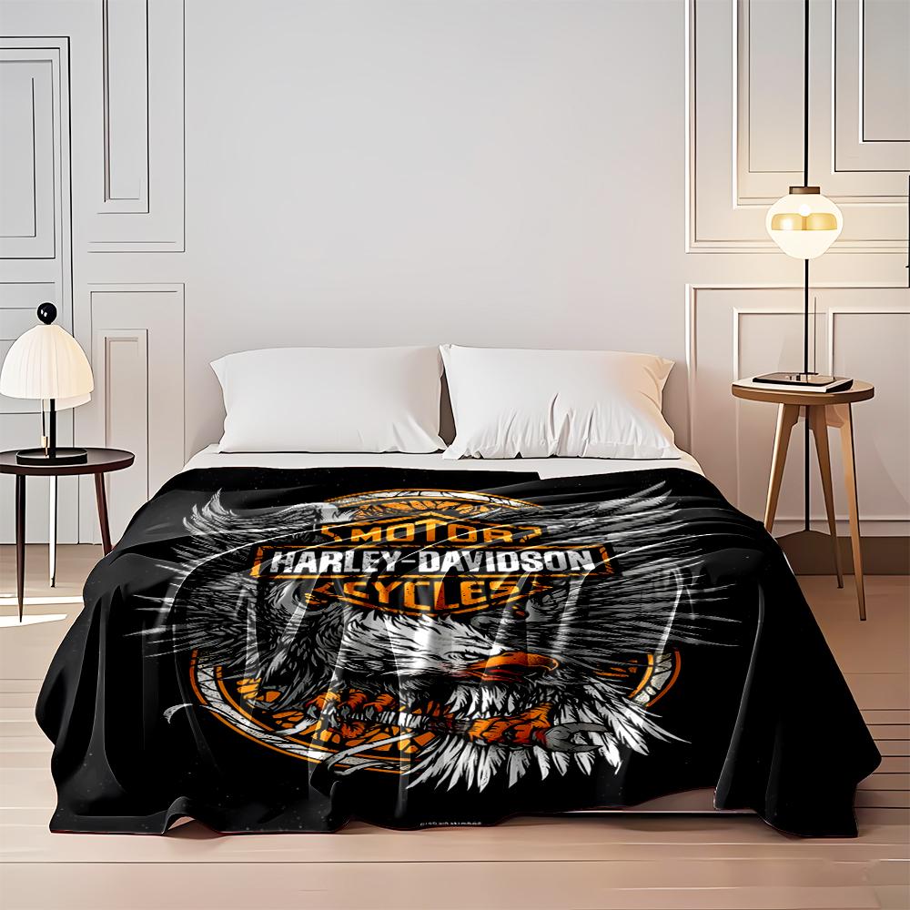 Harley-Davidson eagle design blanket. Flannel blanket for bedroom, living room, sofa, and nap sofas.