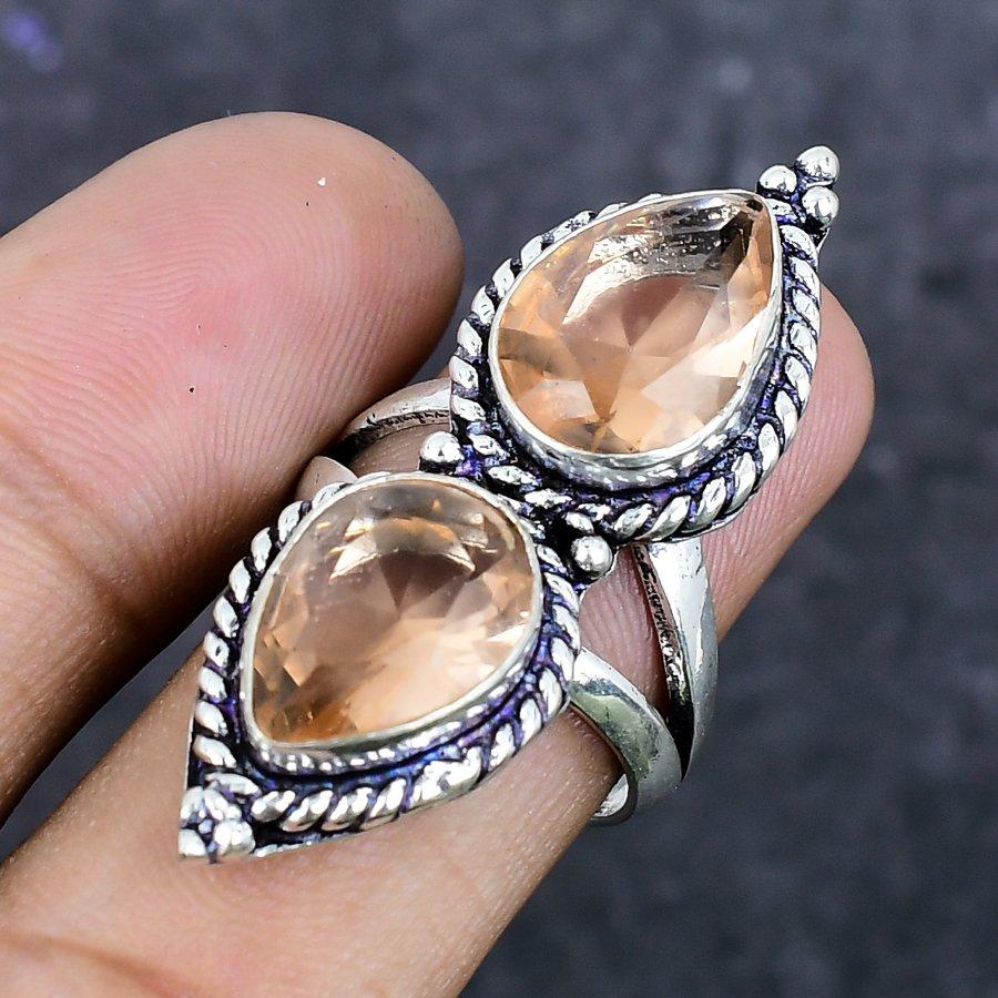 Натуральный камень морганит Ручная работа Серебро 925 пробы Кольцо Размер 8 ETC-13956