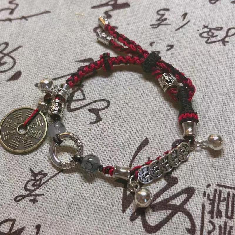 Денежный браслет «Пять императоров» — дизайн «Деньги-призраки», сплетенный вручную в китайском национальном стиле.