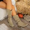 Women's Pointed Wild Boots, Thick-Soled Western Boots, Vintage Pleated Fashion Ankle Boots Autumn and Winter