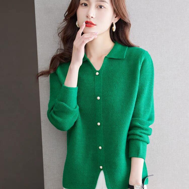 Свитер с лацканами для женщин на осень и зиму, свободный свитер, топ, стиль пуловера, трикотажная базовая рубашка