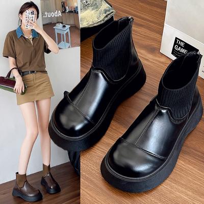 Модные туфли из искусственной кожи на плоской подошве, женские ботильоны на толстой подошве, осень-зима 2024 года, популярные зимние ботинки на толстой подошве One-step