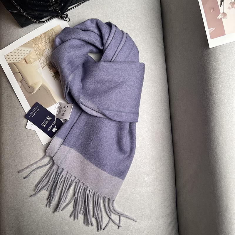 100% Australian Pure Wool Women's Winter Scarf, Korean Style, Versatile Cashmere Border, Thick & Warm Shawl