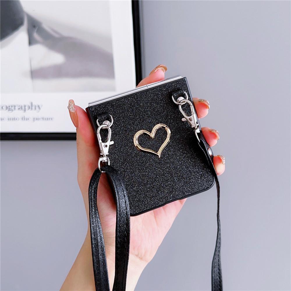 Кожаный чехол для телефона с ремешком через плечо для Samsung Galaxy Z Flip 5 4 3 Flip5 Flip4 Flip3 5G противоударный защитный чехол