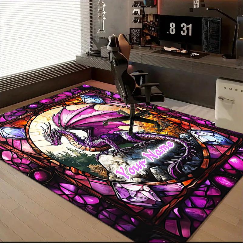 1PC Custom Name Glass Dragon Fantasy Theme Floor Mat Ideal for Living Room, Game Rooms, Office, Bedroom, Floor Mat Playful Design