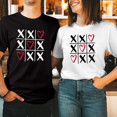VALENTINES DAY Tic-Tac-Toe Game T-Shirt Hearts and Kisses Matching TShirt T-1575