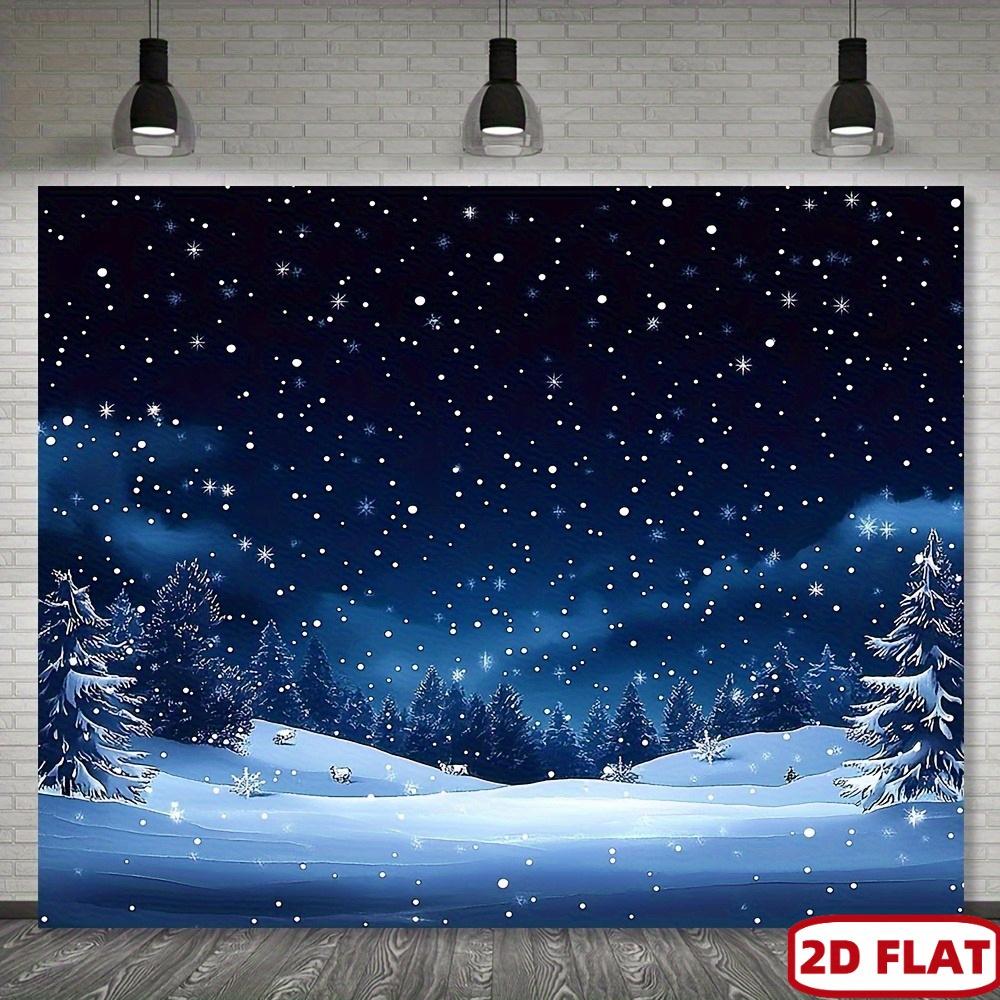 1 piece of winter night starry sky background cloth with falling snowflakes and stars-deep golden snow landscape wall decoration