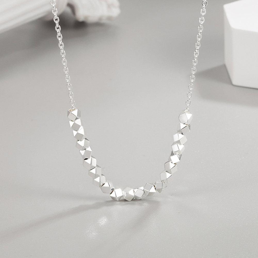 ANENJERY Ожерелье из геометрического куба с бисером для женщин, простая серебряная цепочка на ключицу, воротник-колье, вечерние украшения