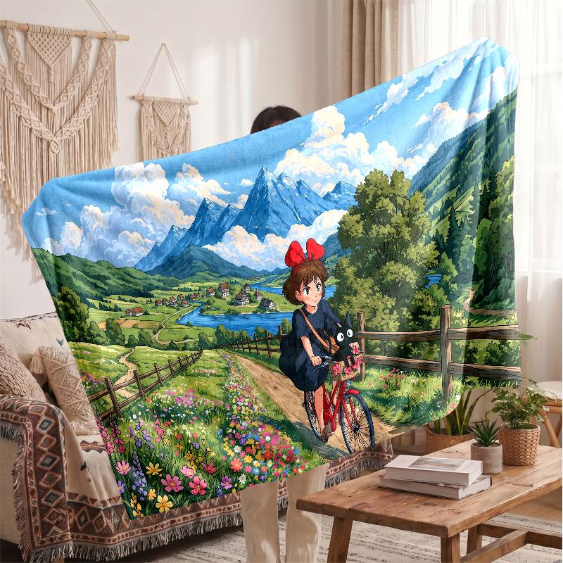 Warm Flannel BlanketKiki's Delivery Service Jiji Soft Cozy Throw Blanket for Bedroom Couch