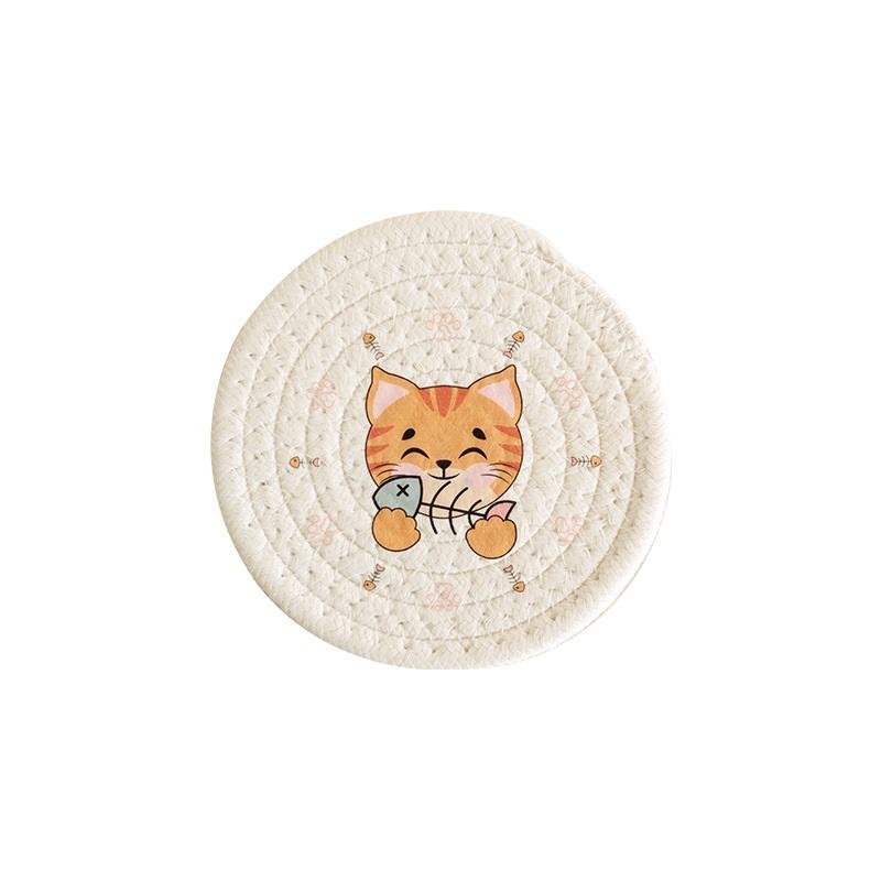 Круглая плетеная подставка для подставок ручной работы с мультяшными животными для подставки под чашку обеденного стола