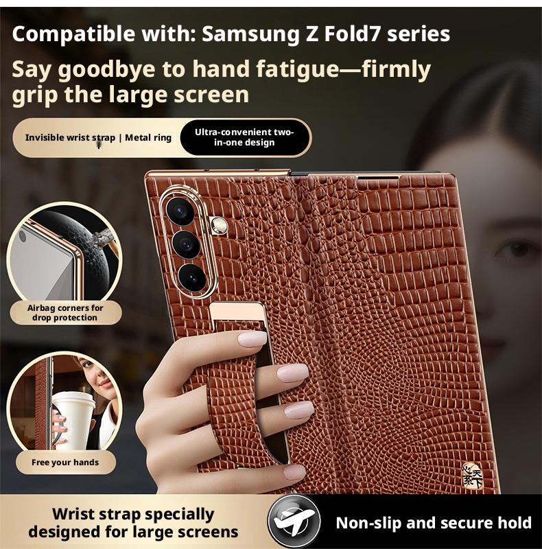 Чехол-кольцо с ремешком для запястья для Samsung Galaxy Z Fold 7 6 5 4/Fold7 Fold6 5 4, роскошный чехол-книжка из натуральной кожи с магнитной застежкой, полная защита
