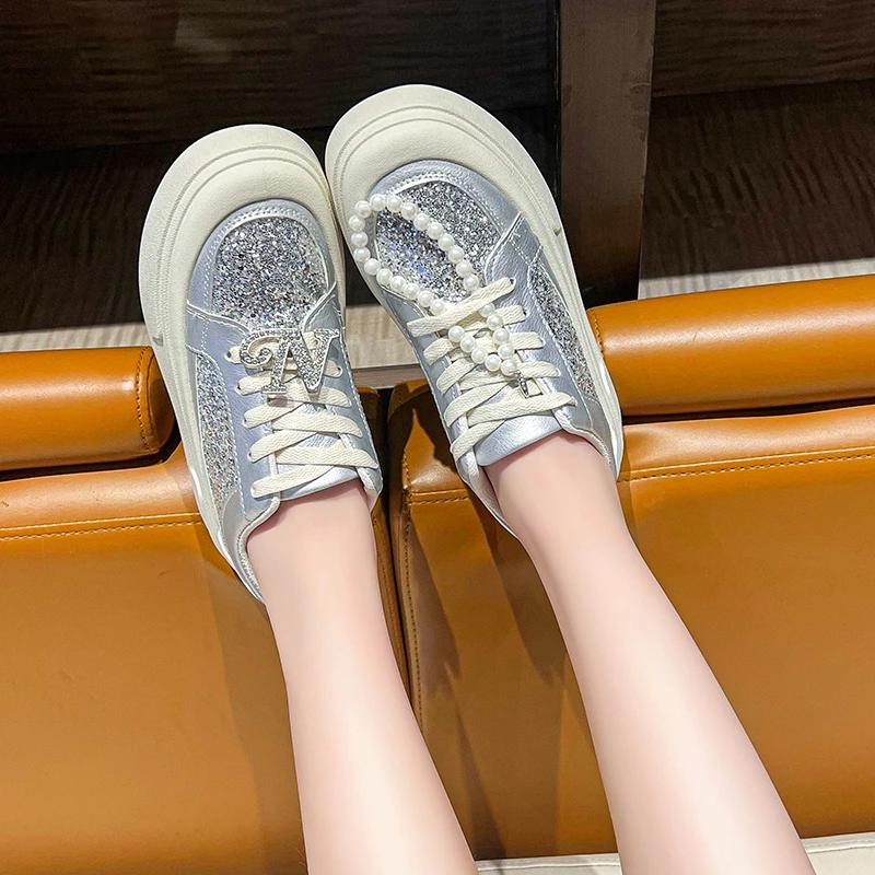 Модные женские кроссовки на платформе, блестящий дизайн, повседневная обувь для отдыха на открытом воздухе, роскошные кроссовки на шнуровке, высококачественная спортивная обувь для тенниса